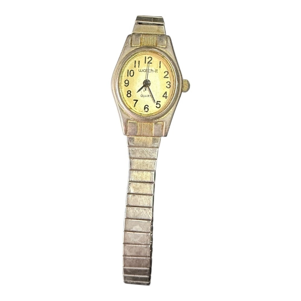Watch-It Wristwatch Silver Gold Two Tone Expansion Band Quartz Analog Vintage‎